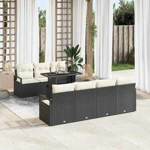 vidaXL Set de canapele pentru grădină cu pernă 8 pcs negru și crem imagine
