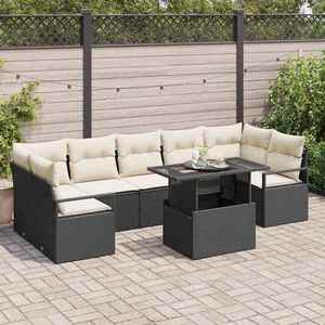 vidaXL Set de canapele pentru grădină cu pernă 8 pcs negru și crem imagine