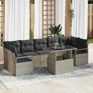 vidaXL Set de canapele pentru grădină cu pernă 8 pcs Gri deschis imagine
