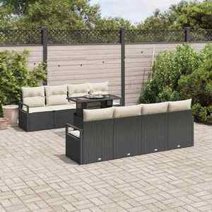 vidaXL Set de canapele pentru grădină cu pernă 7 pcs negru și crem imagine