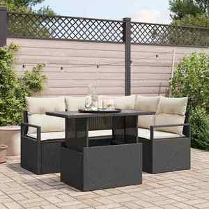 vidaXL Set de canapele pentru grădină cu pernă 5 pcs negru și crem imagine