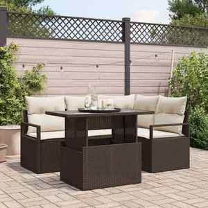 vidaXL Set de canapele pentru grădină cu pernă 5 pcs maro și crem imagine