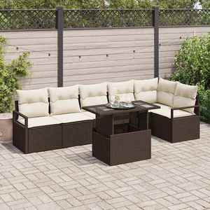 vidaXL Set de canapele pentru grădină cu pernă 7 pcs Maro Rattan poli imagine