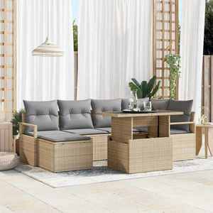 vidaXL Set de canapele pentru grădină 7 pcs bej și gri deschis imagine