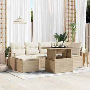 vidaXL Set de canapele pentru grădină cu pernă 7 pcs bej și crem imagine