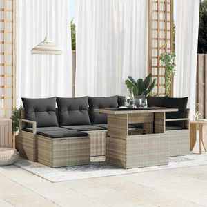 vidaXL Set de canapele pentru grădină cu pernă 7 pcs Gri deschis imagine