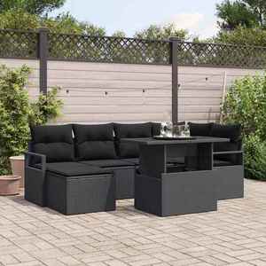 vidaXL Set de canapele pentru grădină cu pernă 7 pcs Negru imagine