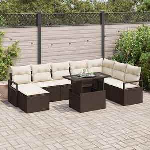 vidaXL Set de canapele pentru grădină cu pernă 9 pcs maro și crem imagine
