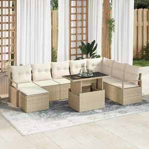 vidaXL Set de canapele pentru grădină cu pernă 9 pcs bej și crem imagine