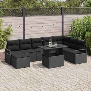 vidaXL Set de canapele pentru grădină cu pernă 9 pcs Negru imagine