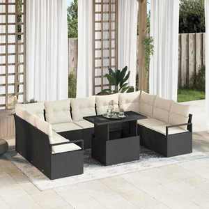 vidaXL Set de canapele pentru grădină cu pernă 10 pcs negru și crem imagine