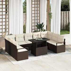 vidaXL Set de canapele pentru grădină cu pernă 10 pcs maro și crem imagine