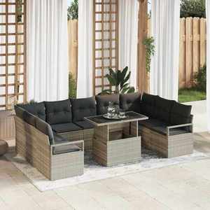 vidaXL Set de canapele pentru grădină cu pernă 10 pcs Gri deschis imagine