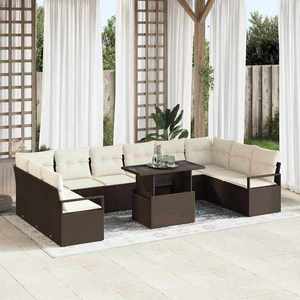 vidaXL Set de canapele pentru grădină cu pernă 11 pcs maro și crem imagine