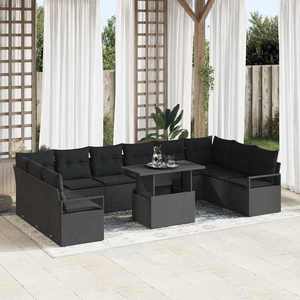 vidaXL Set de canapele pentru grădină 11 pcs Negru 100 x 55 x 73 cm imagine