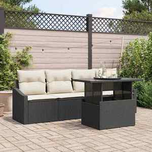 vidaXL Set de canapele pentru grădină cu pernă 5 pcs negru și crem imagine