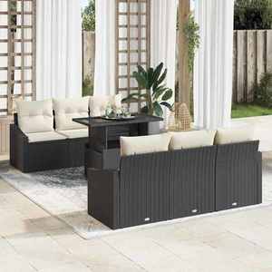 vidaXL Set de canapele pentru grădină cu pernă 7 pcs negru și crem imagine