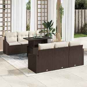 vidaXL Set de canapele pentru grădină cu pernă 7 pcs maro și crem imagine