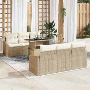 vidaXL Set de canapele pentru grădină cu pernă 7 pcs bej și crem imagine