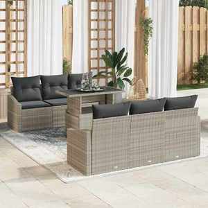 vidaXL Set de canapele pentru grădină cu pernă 7 pcs Gri deschis imagine