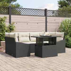 vidaXL Set de canapele pentru grădină cu pernă 7 pcs negru și crem imagine