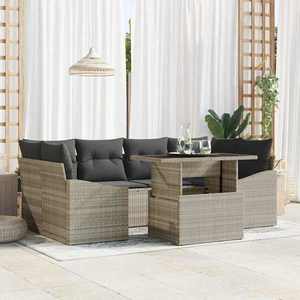 vidaXL Set de canapele pentru grădină cu pernă 7 pcs Gri deschis imagine