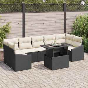 vidaXL Set de canapele pentru grădină cu pernă 8 pcs negru și crem imagine