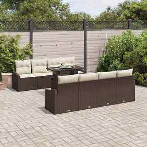 vidaXL Set de canapele pentru grădină cu pernă 7 pcs maro și crem imagine