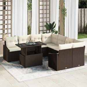 vidaXL Set de canapele pentru grădină cu pernă 9 pcs maro și crem imagine