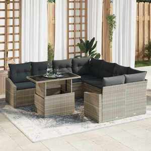 vidaXL Set de canapele pentru grădină cu pernă 9 pcs Gri deschis imagine