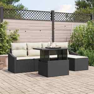 vidaXL Set de canapele pentru grădină cu pernă 6 pcs negru și crem imagine
