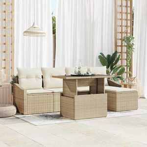 vidaXL Set de canapele pentru grădină cu pernă 6 pcs bej și crem imagine