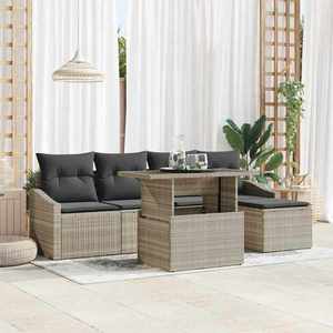 vidaXL Set de canapele pentru grădină cu pernă 6 pcs Gri deschis imagine