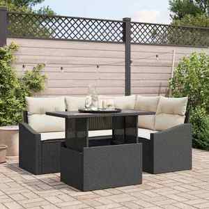 vidaXL Set de canapele pentru grădină cu pernă 5 pcs negru și crem imagine