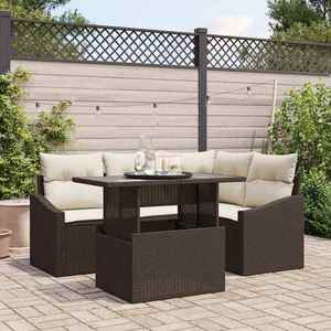 vidaXL Set de canapele pentru grădină cu pernă 5 pcs maro și crem imagine
