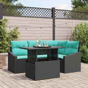 vidaXL Set de canapele pentru grădină cu pernă 6 pcs negru și crem imagine