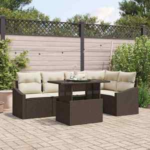 vidaXL Set de canapele pentru grădină cu pernă 6 pcs maro și crem imagine