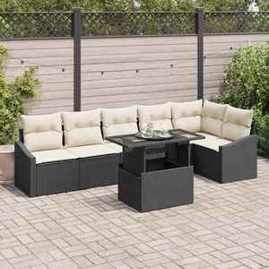 vidaXL Set de canapele pentru grădină cu pernă 7 pcs negru și crem imagine