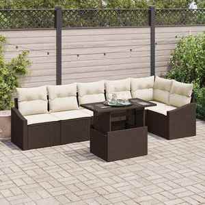 vidaXL Set de canapele pentru grădină cu pernă 7 pcs maro și crem imagine