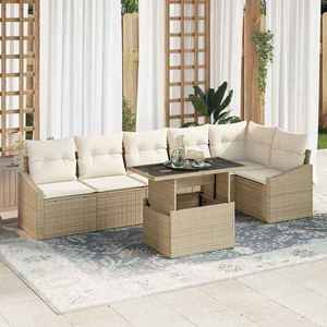 vidaXL Set de canapele pentru grădină cu pernă 7 pcs bej și crem imagine