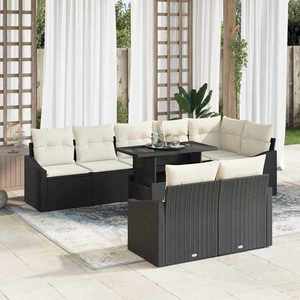 vidaXL Set de canapele pentru grădină cu pernă 9 pcs negru și crem imagine