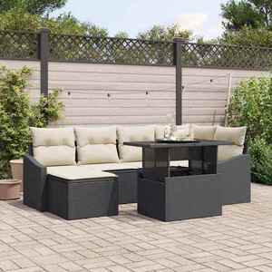 vidaXL Set de canapele pentru grădină cu pernă 7 pcs negru și crem imagine