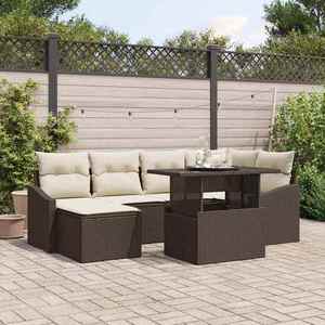 vidaXL Set de canapele pentru grădină cu pernă 7 pcs maro și crem imagine