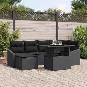 vidaXL Set de canapele pentru grădină cu pernă 7 pcs Negru imagine