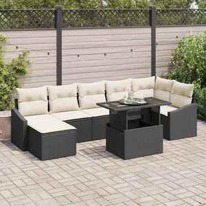vidaXL Set de canapele pentru grădină cu pernă 8 pcs negru și crem imagine