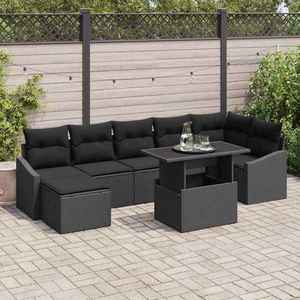 vidaXL Set de canapele pentru grădină cu pernă 8 pcs Negru imagine