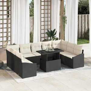 vidaXL Set de canapele pentru grădină cu pernă 10 pcs negru și crem imagine