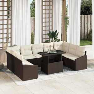 vidaXL Set de canapele pentru grădină cu pernă 10 pcs maro și crem imagine