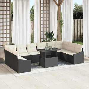 vidaXL Set de canapele pentru grădină cu pernă 11 pcs negru și crem imagine