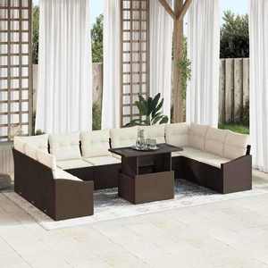 vidaXL Set de canapele pentru grădină cu pernă 11 pcs maro și crem imagine